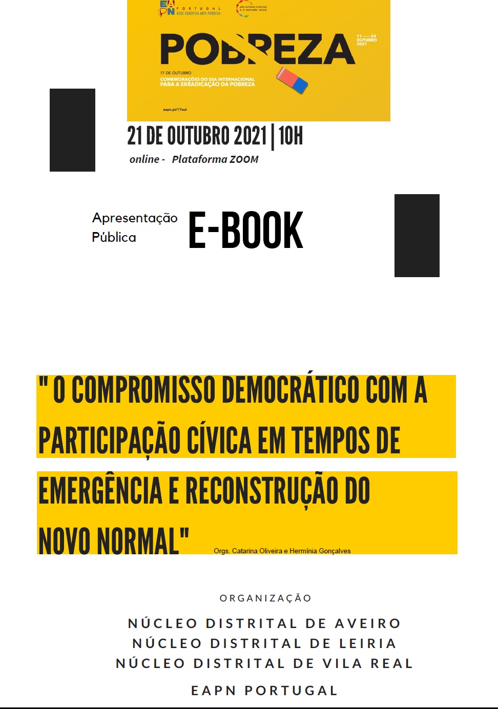 E-Book  "O compromisso democrático com a participação cívica em tempos de emergência e reconstrução do novo normal" | Apresentação pública- 21 de Outubro 2021 - 10h | Plataforma Zoom 